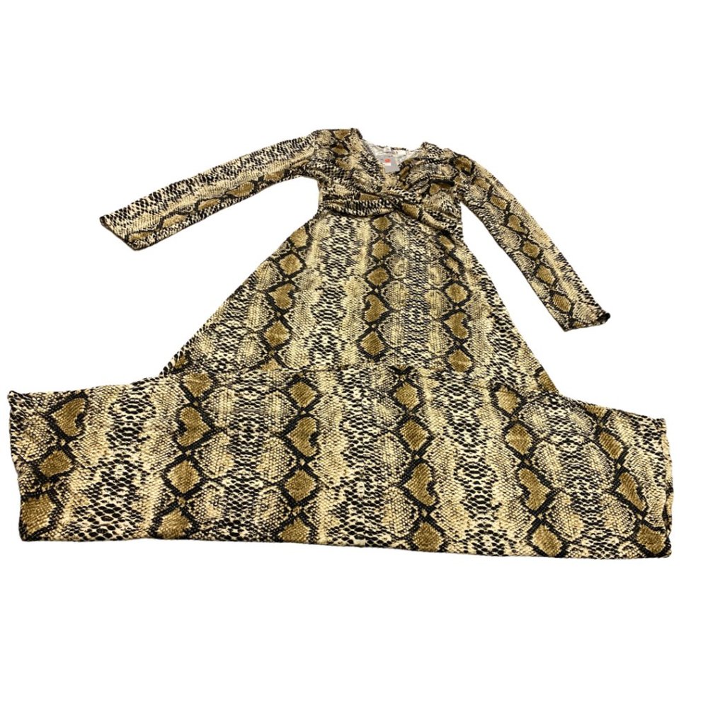 C&Y Bodycon Stretchy Long Sleeve Maxi Dress Leopard Print Front Twist Casual